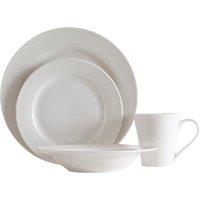 Orsina Elegant 16 Pc Ribbed Dinner Set, Ribbed Design Dinner Set For Kitchen, Glazed Finish Modern Dinner Set in White