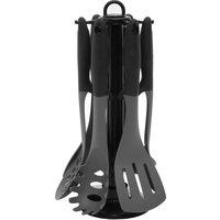Orsina 6 Piece Silicone Kitchen Tool Set with Stand, Modern Silicone Utensil Set, Black & Grey Cooking Tool Set