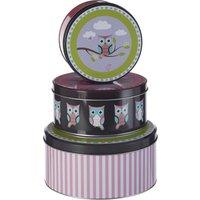 Orsina Whimsical Set Of Three Happy Owls Storage Tins, Cheerful Design Storage Tins, Versatile Kitchen Tin