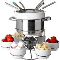 Orsina Stainless Steel Fondue Set, 6-Person Fondue Pot with Forks, Best fondue pot with Porcelain dessert cups in White