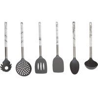 Orsina 6 Piece Kitchen Tool Set, Silicone Spatula & Spoon Set, Kitchen Utensil Set with Marble Effect Handles in Black