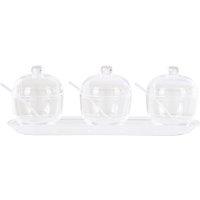 Orsina Matching Base Tray Set Of 3 Condiment Cotainers, Elegant Condiment Pots, Easy To Refill Condiment Pots in Clear