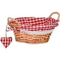 Orsina Round Basket With Purple Gingham Lining, Handwoven Natural Storage For Bread, Fruit Or Snacks, Lightweight in Red
