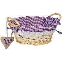 Orsina Round Basket With Purple Gingham Lining, Handwoven Natural Storage For Bread, Fruit Or Snacks, Lightweight