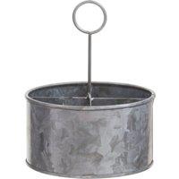 Orsina Round Cutlery Caddy, Rustic Metal Utensil Holder With Wooden Handle, Ideal For Organising Cutlery, Napkins in Silver
