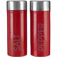 Orsina White Enamel Salt & Pepper Set, Durable Metal Shakers With Glossy Enamel Finish, Easy To Refill in Red