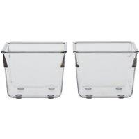 Orsina Sturdy Build Small Set Of Two Square Kitchen Organisers, Integrated Handle Narrow Storage Boxes For Fridge in Clear