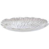 Orsina Large Silver Finish Lotus Leaf Plate, Cast Aluminium with Detailed Veining, Ideal for Displaying Jewelry