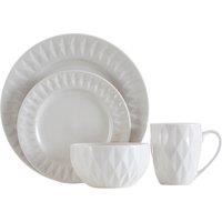 Orsina 16Pc Embossed White Porcelain Dinner Set, 16Pc Dinner Set, Embossed Dinner Set, White Ceramic Dinner Set