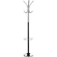 Orsina Black & Chrome Floor Standing Coat Stand, 12 Curved Hooks at 3 Heights, Wide Round Base for Stability