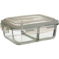 Orsina 2-Section Square Glass Container with Lid - 1040ml, Borosilicate Glass with Airtight Silicone Seal in Clear