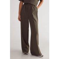 NastyGal Women's Pinstripe Button Front Detail Tailored Trouser in Khaki | Size: 14