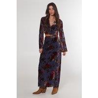 NastyGal Women's Floral Devore Maxi Skirt in Blue | Size: 4