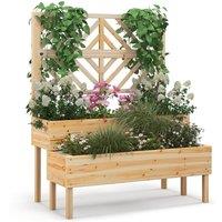 Costway Wood 2-Tier Raised Garden Bed with Trellis Elevated Planter Box Container w/ Leg in Natural