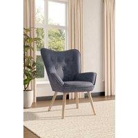 Buttoned Linen Armchair with Wooden Legs