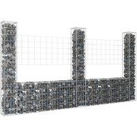Berkfield Home U-shape Gabion Basket with 3 Posts Iron 260x20x150 cm in Silver | Size: 260 x 20 x 150 cm