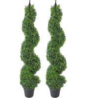 Leaf Pair of 120cm (4ft) Tall Artificial Boxwood Tower Trees Topiary Spiral Metal Top in Green