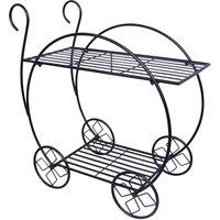 mysmartbuy Metal Garden Cart Plant Stand - 2 Tier Parisian Style Flower Pot Display with 2 Shelves for Home or Garden - H73 x W70 x D34cm in Black