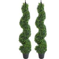 Leaf Pair of 120cm (4ft) Tall Artificial Boxwood Tower Trees Topiary Spiral Metal Top in Green