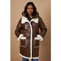 Oasis Women's Pu Bonded Shearling Coat in Tan | Size: 12