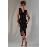 Jolie Moi Women's Aisla Ruched Sequin Bodycon Dress in Black | Size: 10