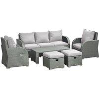 OUTSUNNY Rattan Garden Furniture Set with Recliners, Footstools in Light Grey
