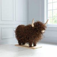Voyage Maison Large Highland Cow Willow Wooden Sculpture in Walnut