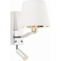 Netlighting Harvey Flexi Wall Lamp With Led Reading Light Bright Nickel Plate Vintage White Fabric