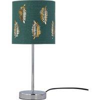 First Choice Lighting Chrome Stick Table Lamp with Dark Green Fern Cut Out Shade in Silver