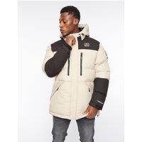 Crosshatch Squadage Men's Lightweight Hooded Puffer Jacket with Technical Chest Panel in Stone | Size: Large