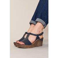 Moshulu Women's 'Peach Melba 2' T-Bar Wedge Sandals in Indigo | Size: 6