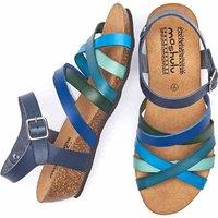Moshulu Women's 'Zilla' Wedge Cork Footbed Sandals in Blue | Size: 6