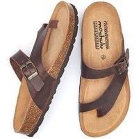 Moshulu Women's 'Wilma Waxy' Toe-Post Cork Footbed Sandals in Chocolate | Size: 6.5