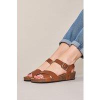 Moshulu Women's 'Bigbury 2' Leather Cross-Over Sandals in Tan | Size: 5