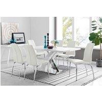 FurnitureboxUK Atlanta Modern Rectangle Chrome Metal High Gloss White Dining Table & 6 Isco Chairs Set in Off-White