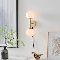 FurnitureboxUK Martha Brushed Brass Art Deco Wall Light With Opal Glass Globe Shades in Gold