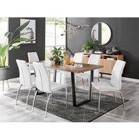 FurnitureboxUK Kylo Large Brown Wood Effect Dining Table & 6 Isco Faux Leather Chairs in White