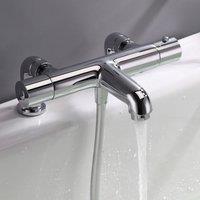 Nes Home Modern Thermostatic Bath Shower Mixer Tap Deck Pillar Chrome in Metallic Silver