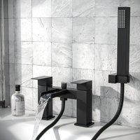 Nes Home Waterfall Matte Black Bath Shower Mixer Tap with Handset Kit