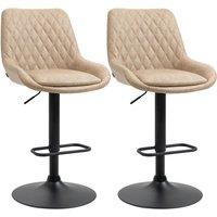 HOMCOM PU Leather Padded Bar Stools Set of 2 with Metal Base in Khaki