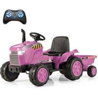 Gymax Electric Ride On Kids Toy Tractor With Trailer Light & Remote Control in Pink