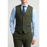 Antique Rogue Men's Slim Fit Check Tweed Waistcoat in Green | Size: 36R