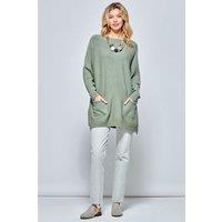 Jolie Moi Women's Front Pocket Loose Fit Knit Jumper in Green | Size: S/M