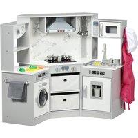 AIYAPLAY Toy Kitchen Playset, Kids Play Kitchen with Water, Lights Sounds in Grey