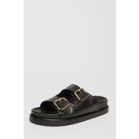 Quiz Women's Black Faux Leather Flat Sandals | Size: 3