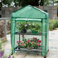 mysmartbuy Mini Greenhouse with Shelves, PVC Cover & 4 Wheels - Portable Foldaway Outdoor Garden Wheeled Grow House - H93 x W69 x D49cm in Green