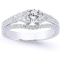 Jewelco London Women's Silver CZ Split Shoulder-Set Solitaire Engagement Ring - GVR573 in White | Size: O