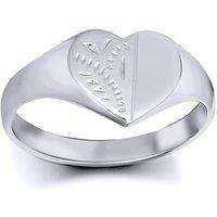 Jewelco London Women's Sterling Silver Engraved Love Heart Signet Ring - ARN128 in White | Size: Large