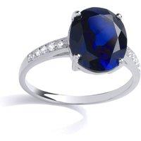 Jewelco London Women's Sterling Silver Blue Oval CZ Shoulder Set Solitaire Cocktail Ring | Size: R
