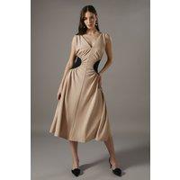 Coast Women's Contrast Waist Midi Dress in Black/Nude | Size: 12